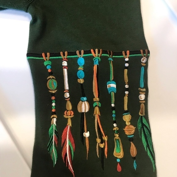 Bob Mackie Wearable Art Cardigan Sweater Embroidered Feather Detail Woman’s Med - Picture 4 of 8